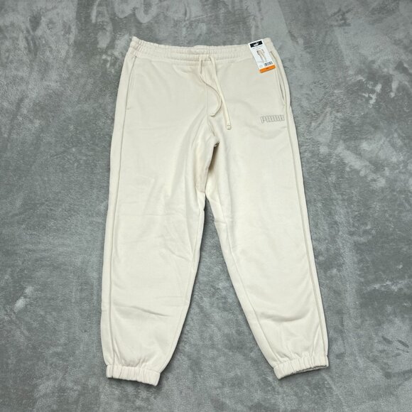 Puma Fleece Jogger Sweatpants XXL Beige Drawstring Elastic Cuffs a1560 - Picture 1 of 8